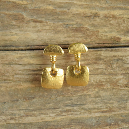 Gold toned modern square earrings