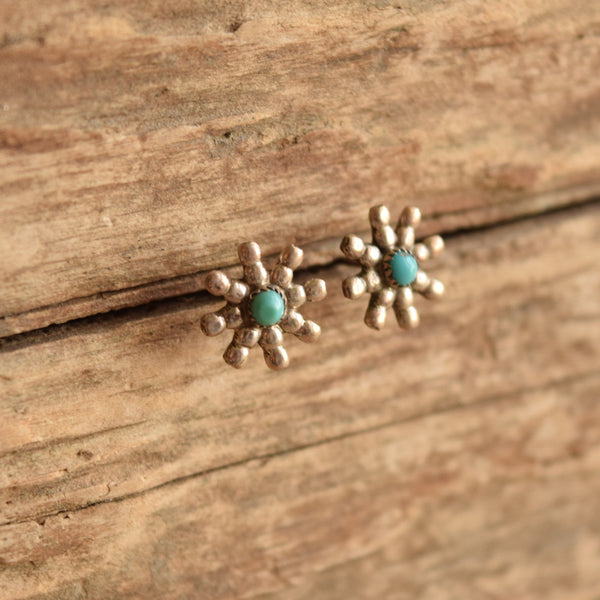 Zuni Flower Turquoise Earrings Pierced