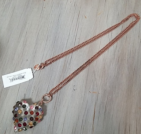 Betsey Johnson Clear Plastic Rhinestone Heart Necklace