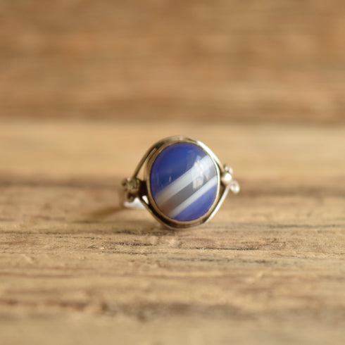Blue Banded Agate Dome Ring