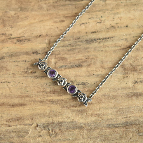 rose amethyst bar necklace sterling