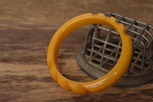 Yellow Carved Bakelite Bangle