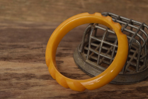 Yellow Carved Bakelite Bangle
