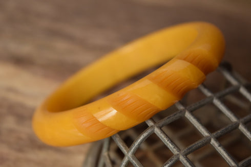 Yellow Carved Bakelite Bangle
