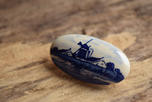 Dutch Windmill Brooch by Delft Pottery