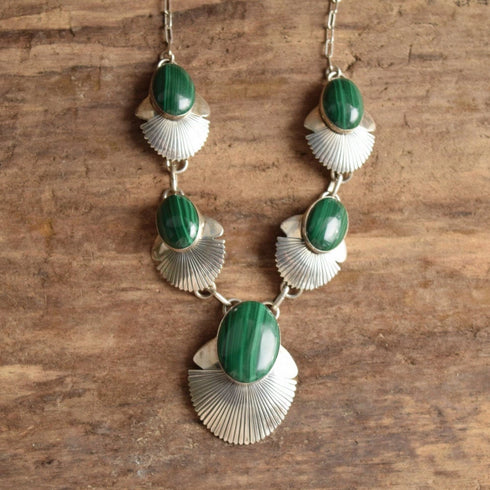 Malachite Necklace by Navajo L James Native American Sterling Silver Green Gemstone Jewelry