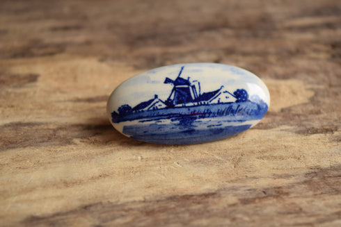 Dutch Windmill Brooch by Delft Pottery