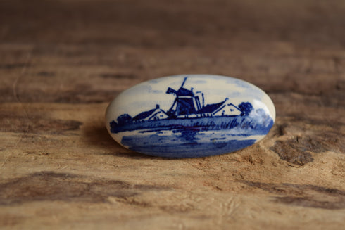 Dutch Windmill Brooch by Delft Pottery