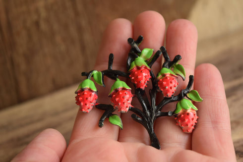 Black Strawberry Tree Brooch - Strawberry brooch