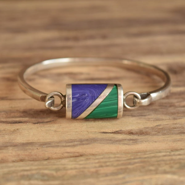 Charoite and Malachite Gemstone Sterling Silver Bracelet