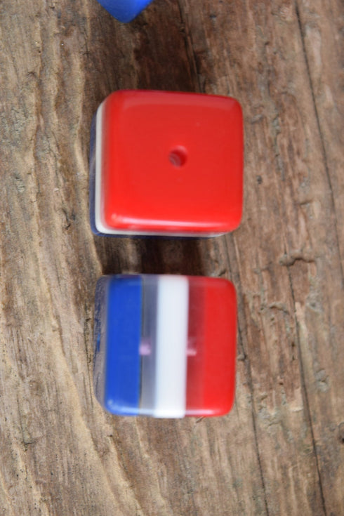 Cube beads - Red White and Blue beads - laminate lucite beads - patriotic beads - square beads - striped beads - retro beads - 4th of july