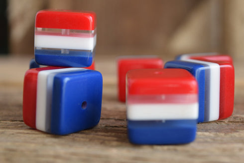 Cube beads - Red White and Blue beads - laminate lucite beads - patriotic beads - square beads - striped beads - retro beads - 4th of july