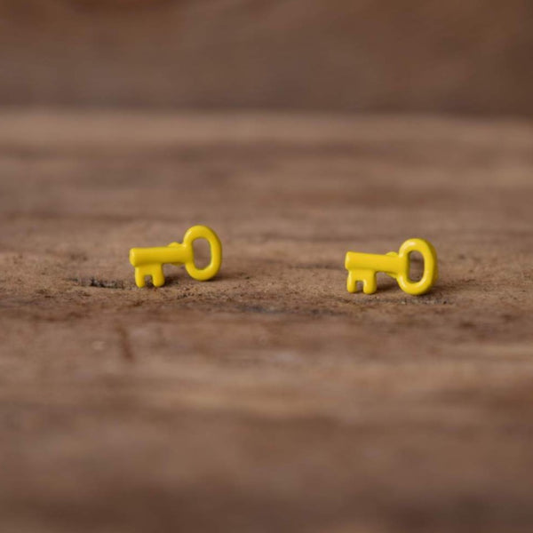 Small yellow key earrings