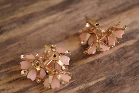 Pink Flower Clip On Earrings
