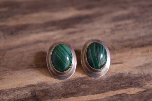 Oval Malachite Stud Earrings