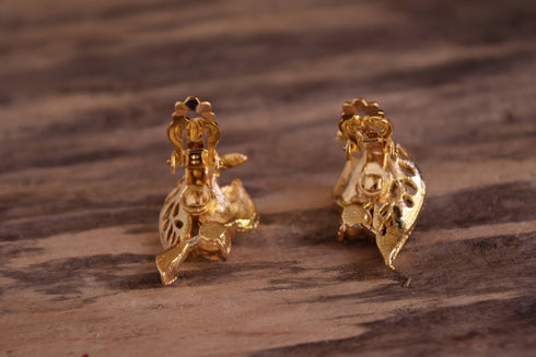 Gold toned clip-on Rhinestone earrings - Gold Flower Earrings