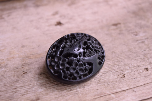 Black Carved Bird Brooch