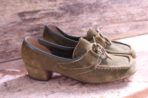 Green Suede Heels - Size 7