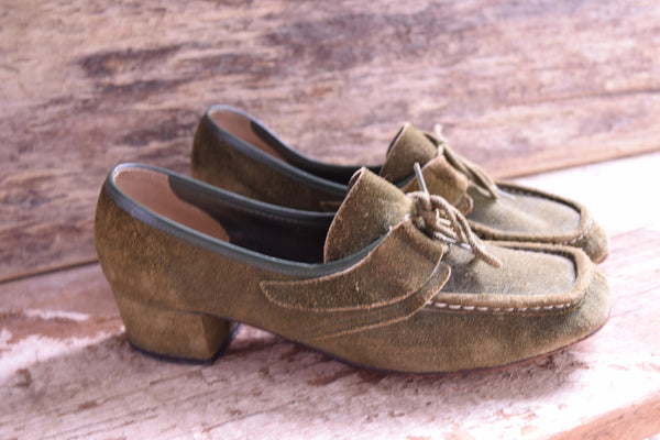 Green Suede Heels - Size 7