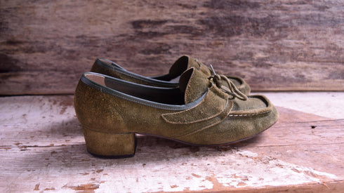 Green Suede Heels - Size 7