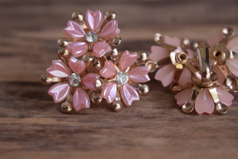 Pink Flower Clip On Earrings