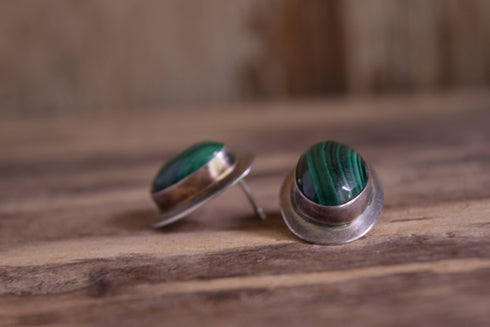 Oval Malachite Stud Earrings