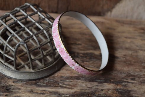 Pink Floral Bangle Bracelet