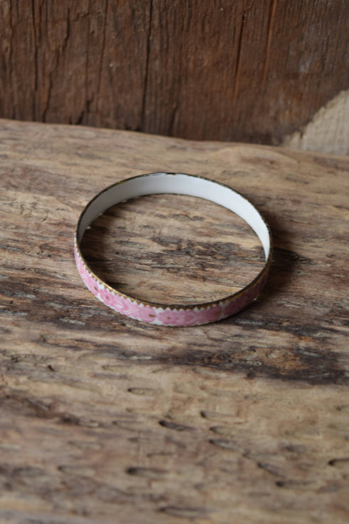 Pink Floral Bangle Bracelet