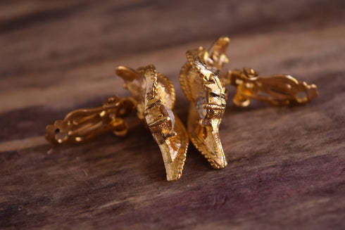 Gold toned clip-on Rhinestone earrings - Gold Flower Earrings