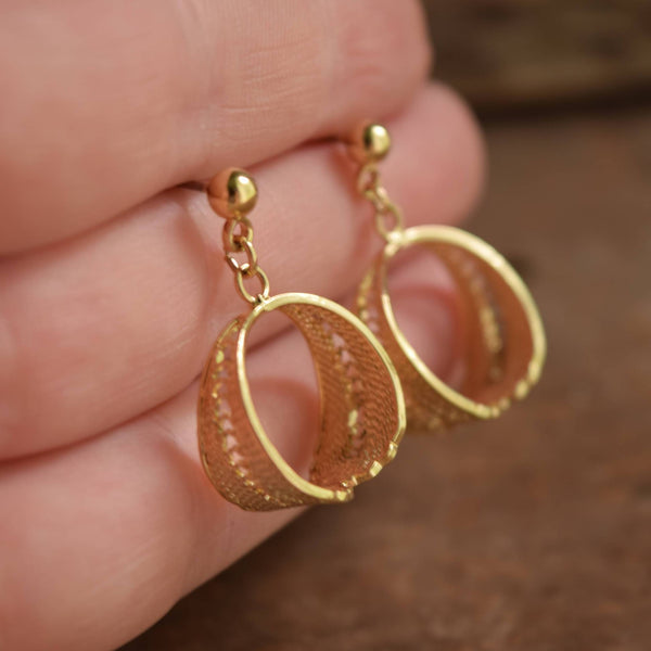 Gold Filigree Dangle Drop Earrings Vintage