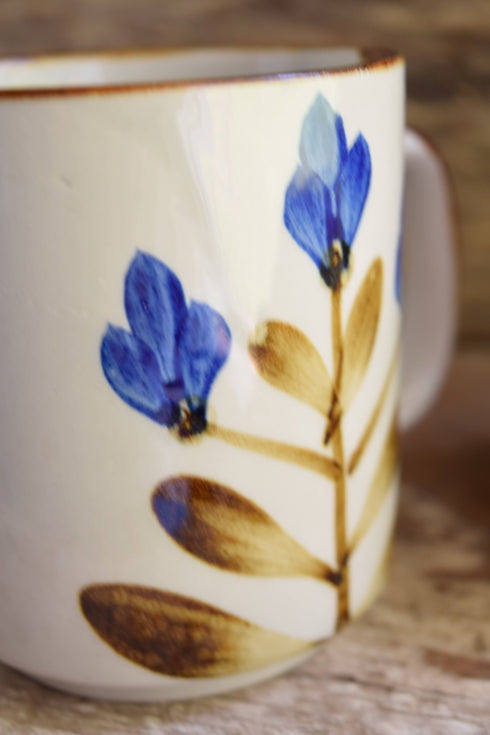 Hand Painted Blue Flower Mugs