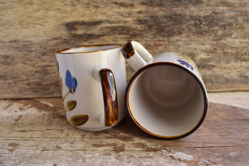 Hand Painted Blue Flower Mugs