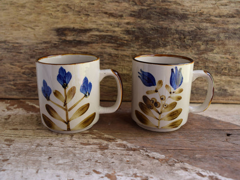 Hand Painted Blue Flower Mugs