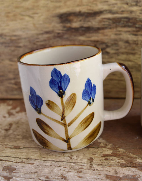 Hand Painted Blue Flower Mugs