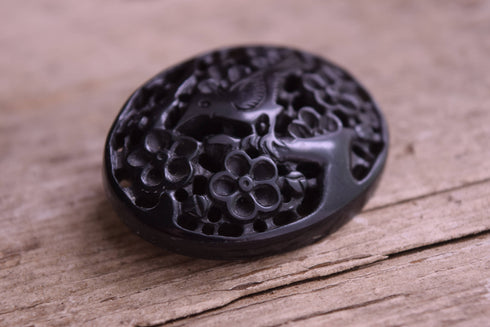 Black Carved Bird Brooch