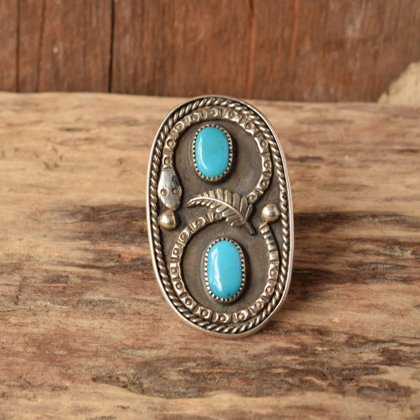 Big Turquoise Rattle Snake Ring size 11