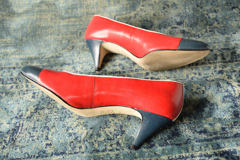 Size 6.5 Red White and Blue Pumps - 1980's vintage