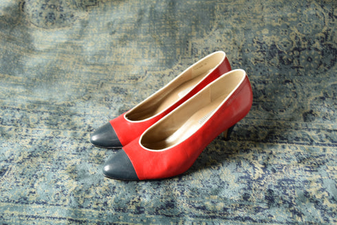Size 6.5 Red White and Blue Pumps - 1980's vintage