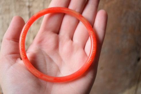 Pink Carved Bakelite Bangle Spacer
