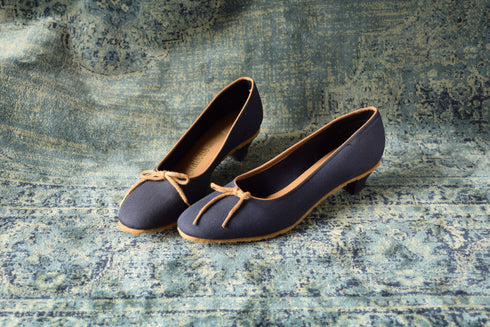 Blue and Tan Kitten Heels - Size 8 Slim