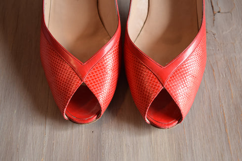 Red Peep Toe Heels Size 7 1/2 - Vintage Bruno Magli