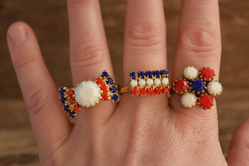 Red White and Blue Rhinestone Rings