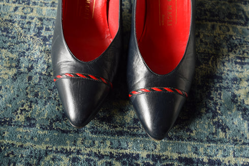 Navy Blue Bruno Magli Heels Size 7.5 - 1980's Vintage