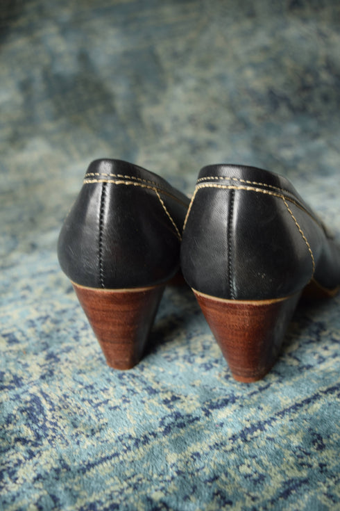 Midnight Heels - Size 6.5 Nearly Black Leather heels