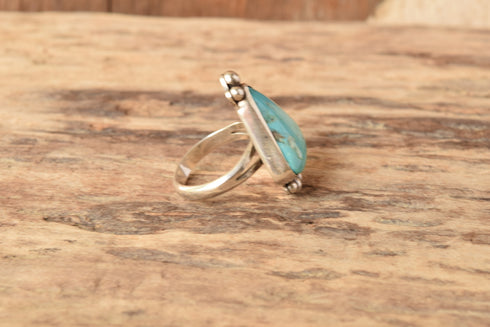Triangle Shaped Turquoise Stone Ring - Size 6.75 +