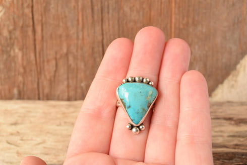 Triangle Shaped Turquoise Stone Ring - Size 6.75 +
