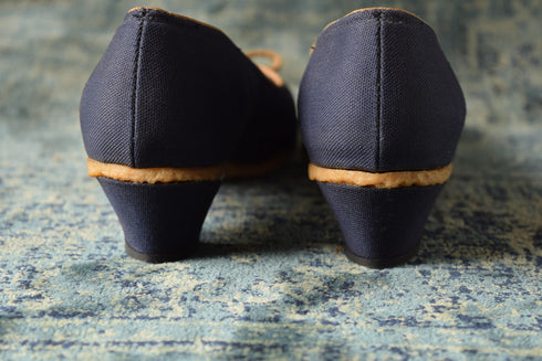 Blue and Tan Kitten Heels - Size 8 Slim