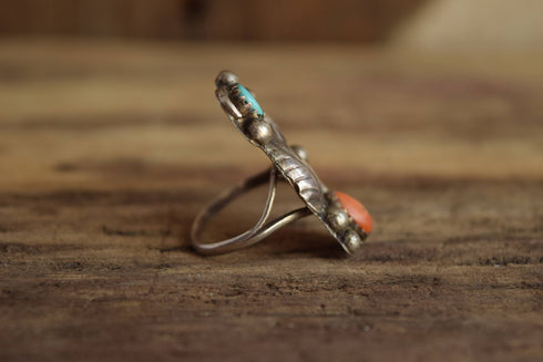 Rugged Dual Stone ring - size 5 - Coral and Turquoise ring