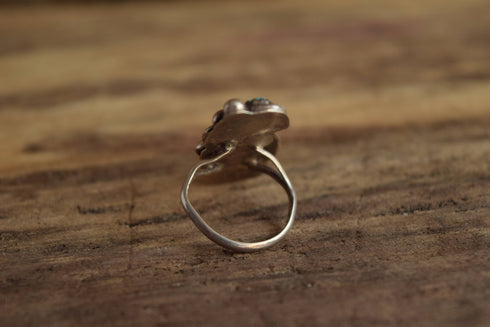 Rugged Dual Stone ring - size 5 - Coral and Turquoise ring