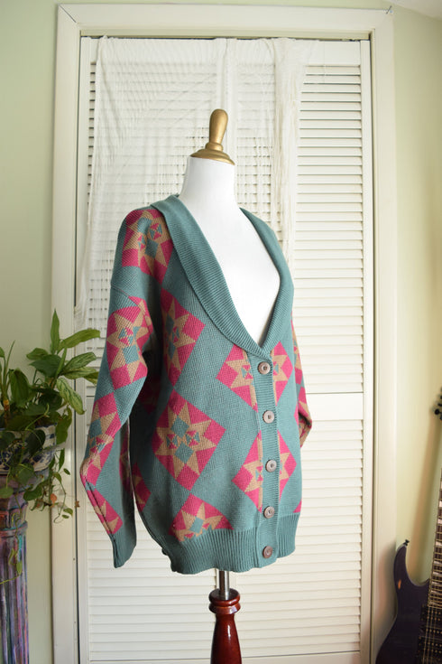 Southwestern Sweater - Large Oversized V-neck Cardigan